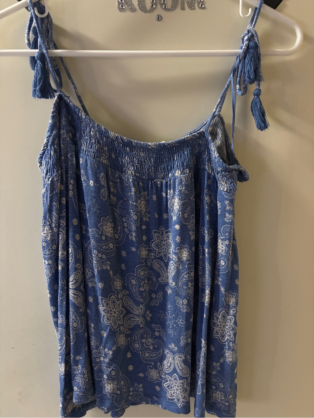 Blue Paisley Tassel Strap Top